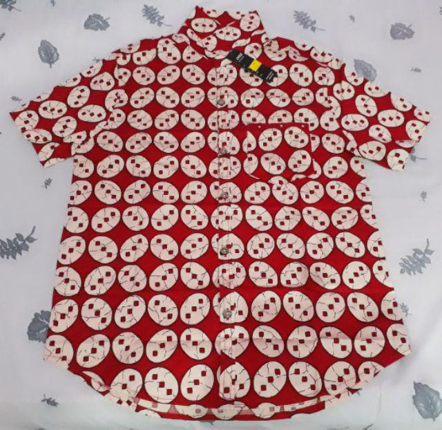 Kemeja 113ah# Kemeja Batik Laki Laki Ukuran Standard Dan Jumbo Edisi Imlek Warna Merah Katun Stretch