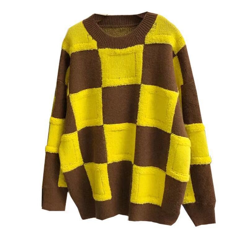 #Sisjuly# Musim Gugur Dan Musim Dingin Wanita Baru Rajutan Pullover Colorblock Leher Bulat Sweater L