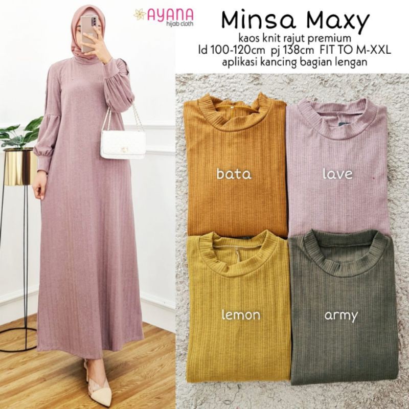 GAMIS MINSA, BAHAN KAOS KNIT RAJUT PREMIUM, LD.100-120 PB.138, FIT TO M-XXL