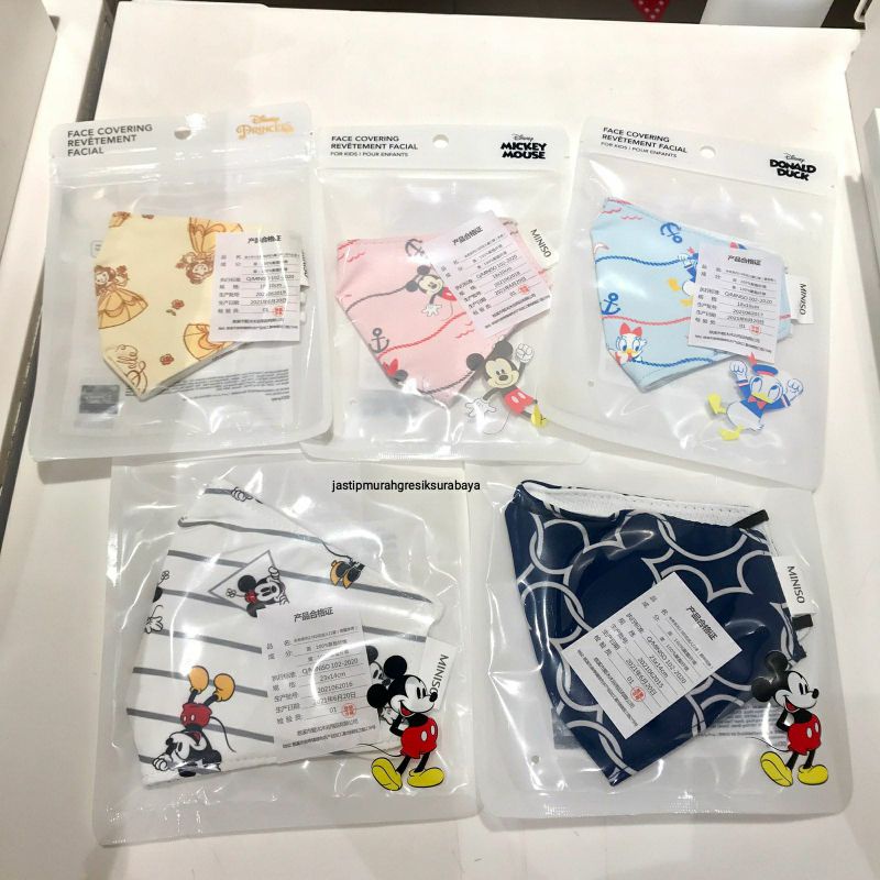 FABRIC FACE MASK MINISO MASKER ANAK MASKER MINISO DISNEY MICKEY MOUSE DONALD DUCK MASKER KAIN