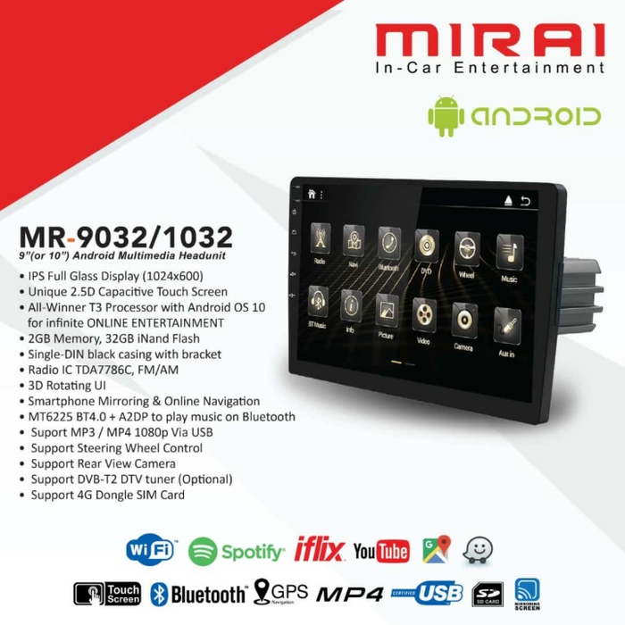 HEAD UNIT Android Mirai 10 inch MR-9032 UNIVERSAL