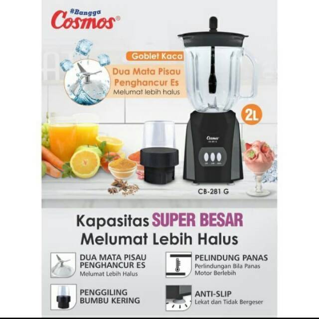 BLENDER GELAS KACA BESAR 2 IN 1 COSMOS 2L CB 281G / CB281G - BLENDER PENGHANCUR ES BATU DAN BUMBU