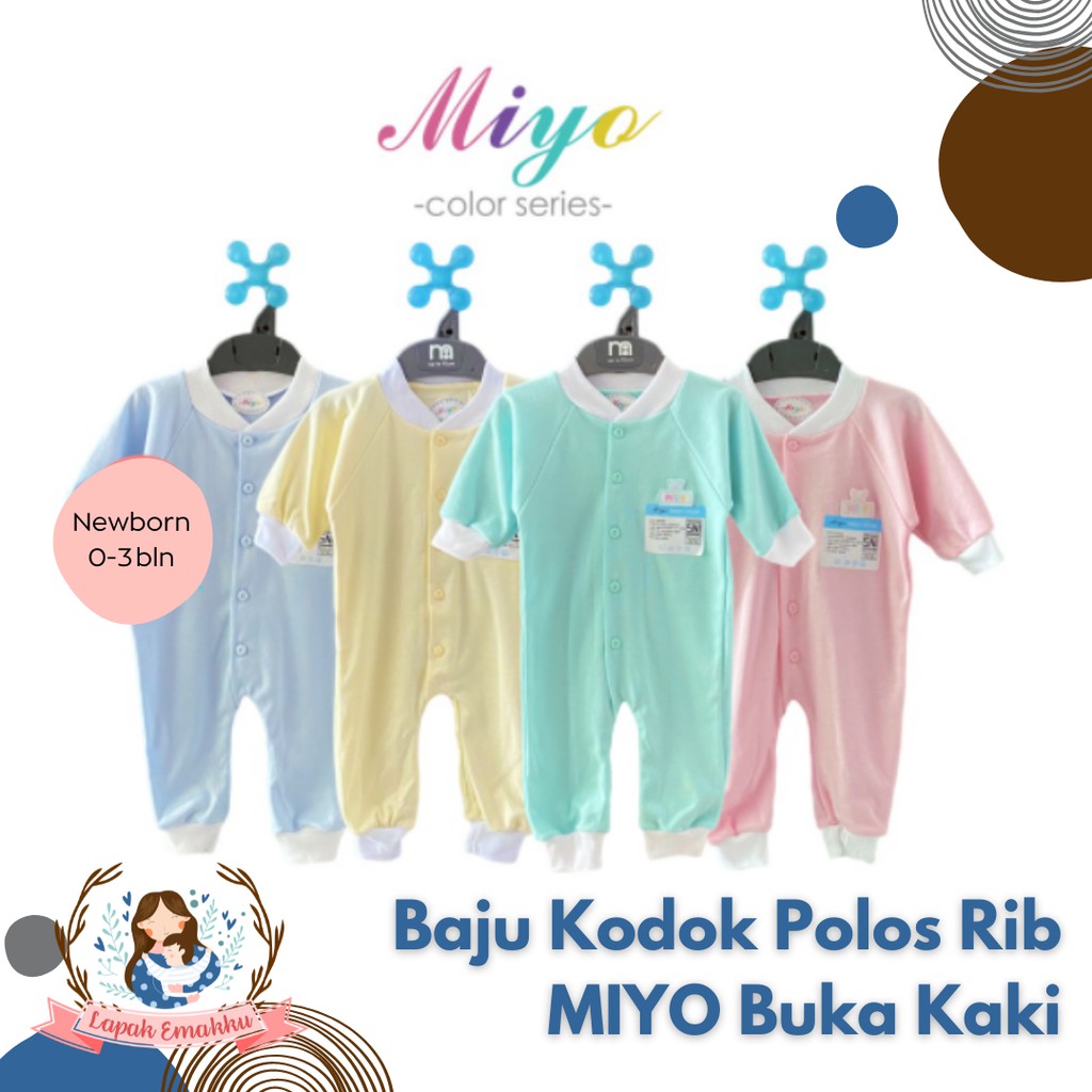 Baju Bayi Kodok MIYO 2 Pcs Sleepsuit Buka Kaki Warna Polos Newborn - Perlengkapan Bayi