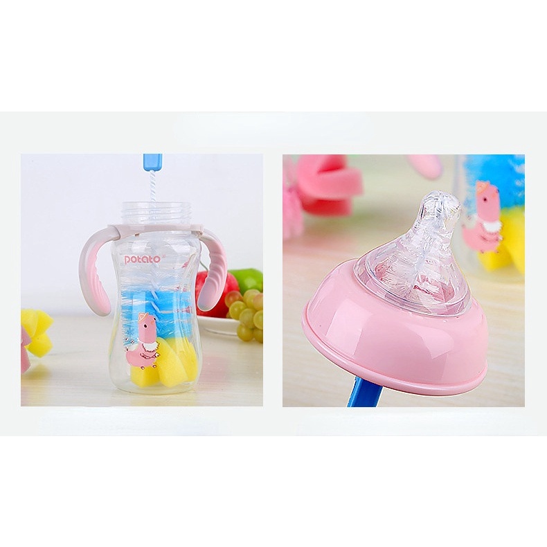 Sikat Botol Susu Bayi 2 IN 1 + Sikat Kecil Baby Bottle And Nipple Brush Tongkat Pembersih Botol Gelas Serbaguna