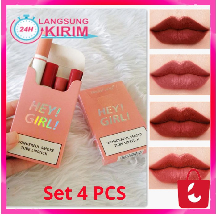 [100% Asli] Lipstik Korea 4 Warna Tahan Lama Lipstik Matte Lipstik Tahan Air Lipstick Korea Lipstick