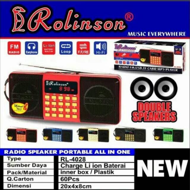 SPEAKER RADIO MP3 USB MEMORY ROLINSON RL-4028 DOUBOE SPEAKER