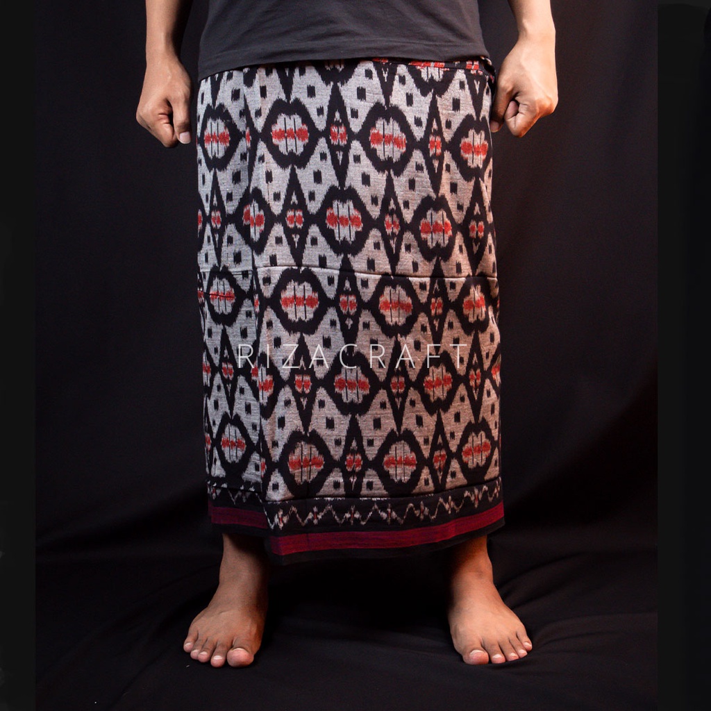 Sarung Tenun Goyor ATBM Asli Cap Botol KUALITAS SUPER Jahitan Tengah untuk Pria motif Merah Gelap