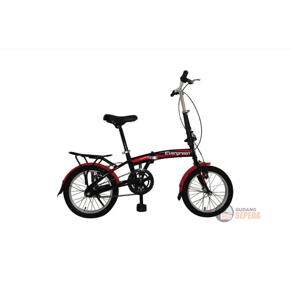 Khusus Gojek/Grab Instan Sepeda Lipat murah Evergreen 16 1 & 7 speed Termurah Original Taiwan single speed SNI-Black-Red (7)