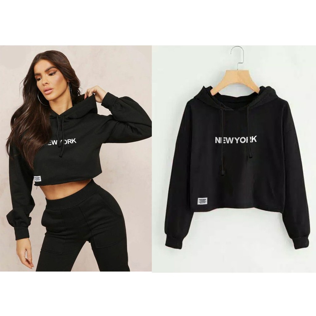 SWEATER CROP HOODIE BAHAN BEBYTERRY NEWYORK TERLARIS