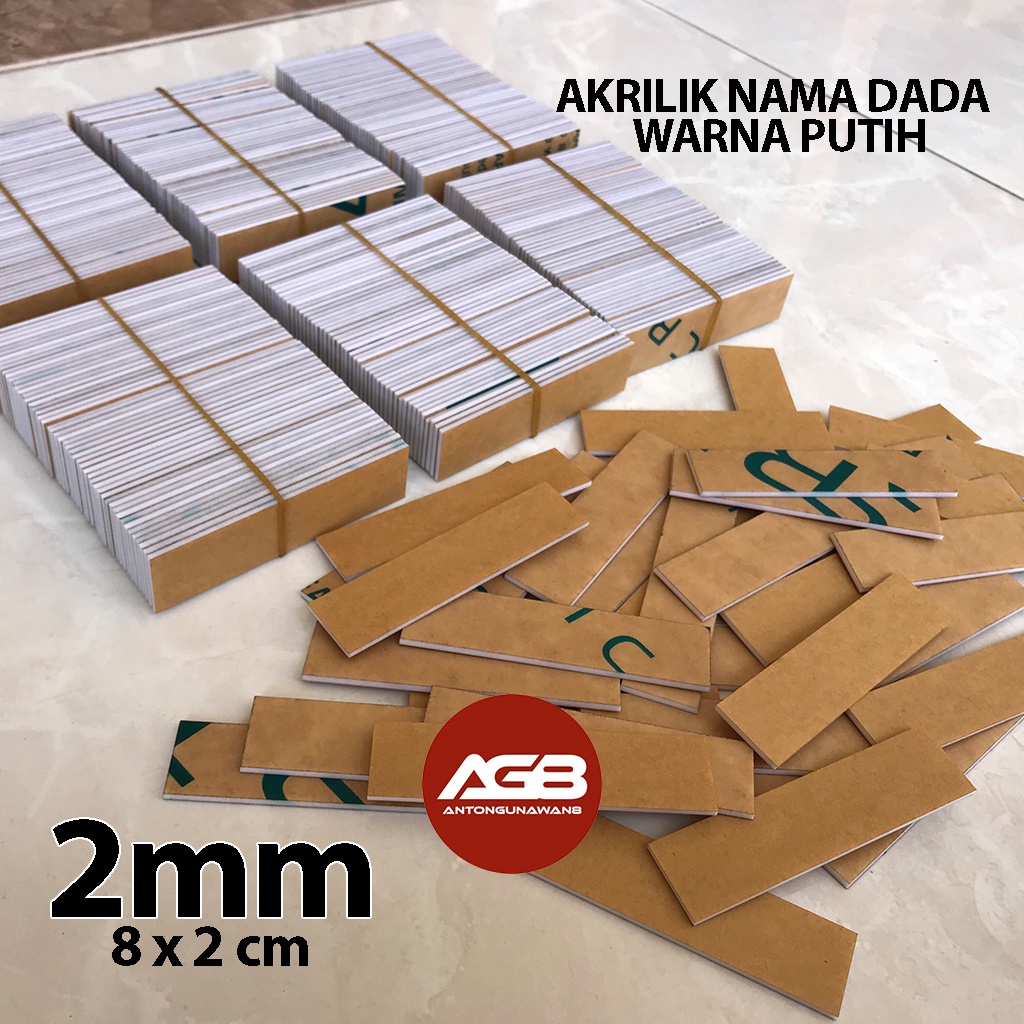 Akrilik Papan Nama Dada Acrylic Name Tag Warna Putih Solid 8x2 2mm