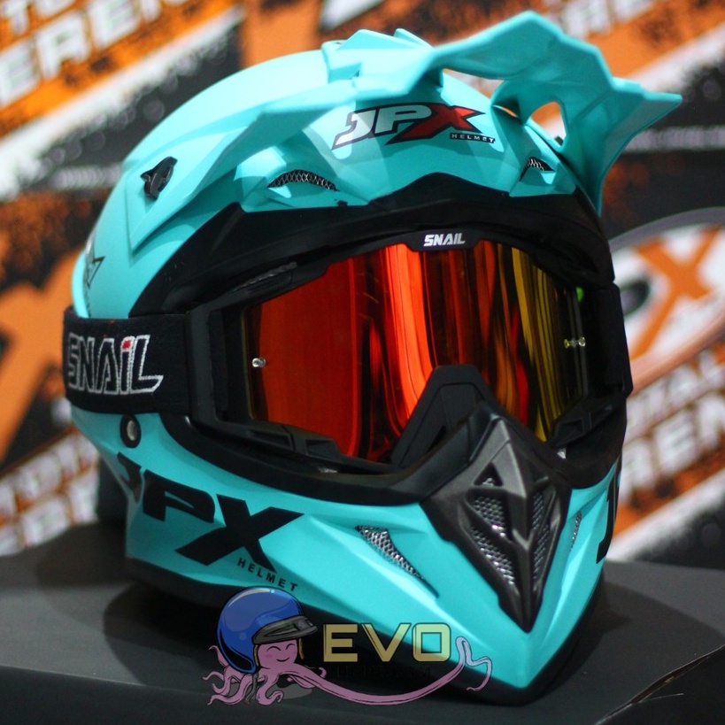 HELM JPX CROSS TOSCA_SOLID PAKET GANTENG JPX FOX 1 - TOSCA BLUE DOFF/ BLACK + GOOGLE SNAIL (ONGKIR 2 KG) HELM JPX TERBARU