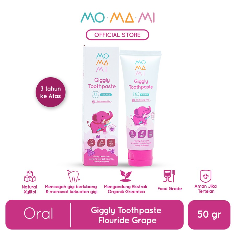 Momami Giggly Toothpaste Flouride Grape 50gr - Pasta Gigi / Odol Anak 3+ years
