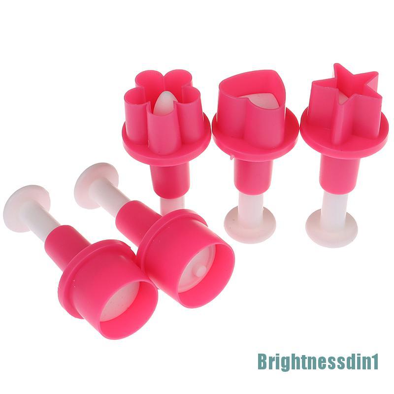 5 Pcs / set Pemotong Kue Fondant Biskuit Bentuk Bintang Hati Plum Blossom 1 In 1