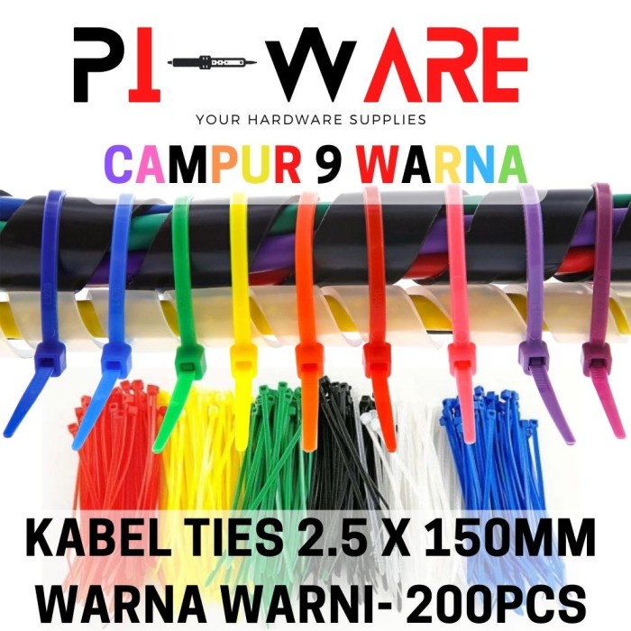 Kabel Tie 9 Warna Warni 200 Pcs Cable Ties Zip Lock Panjang 150mm 15cm