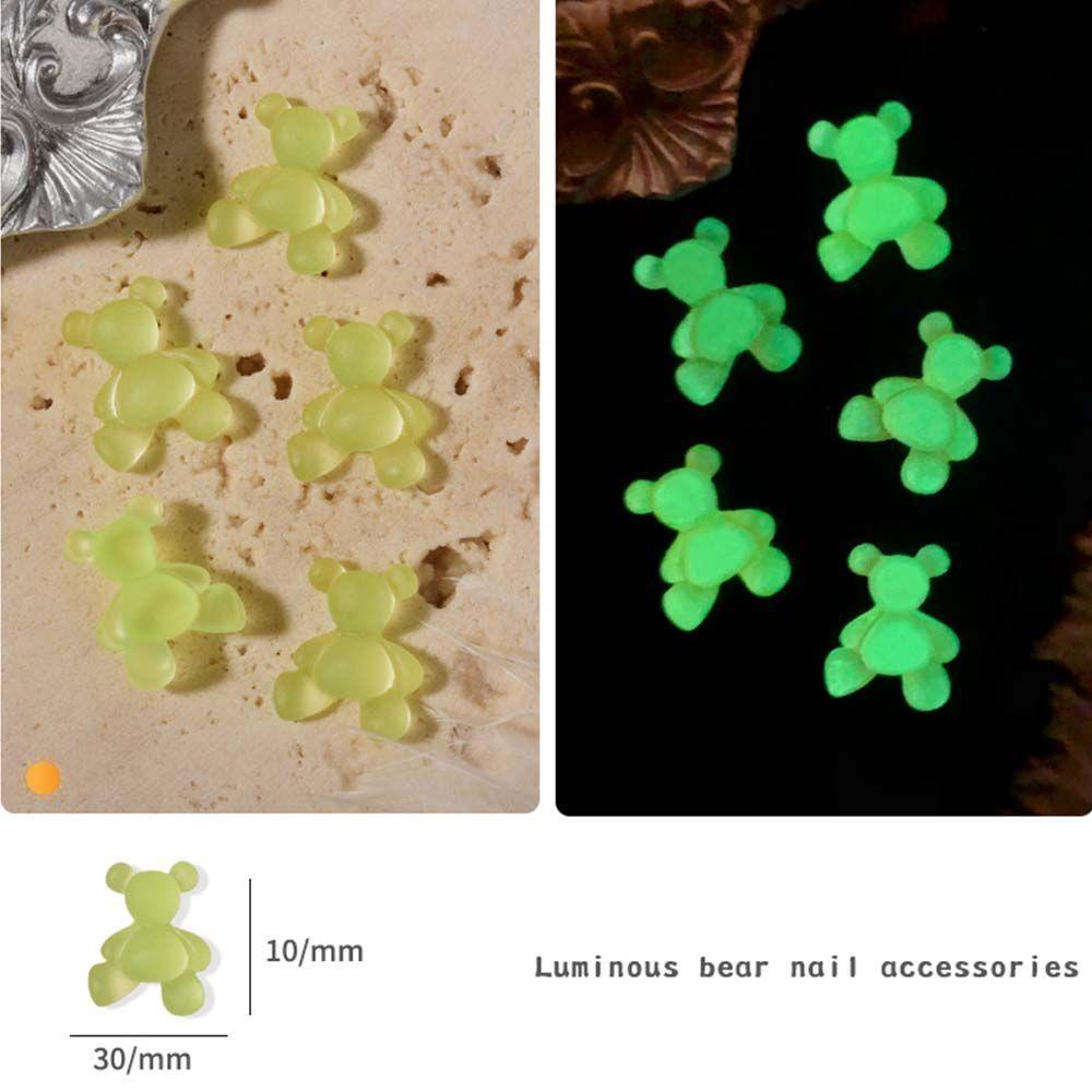 AUGUSTINA Augustina Beruang Dekorasi Kuku Lucu Fashion DIY Resin Glow in the Dark Luminous Nail Charms