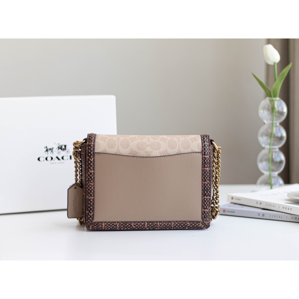 tas wanita women selempang Hutton Shoulder Bag in Blocked Signature Canvas Snakeskin 89068