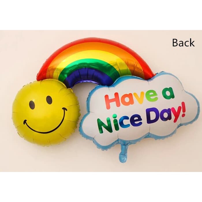 balon rainbow pelangi have a nice day / happy birthday smile balon foil dekorasi pesta