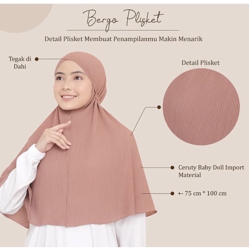 Bergo Plisket tali / Hijab Instant Maryam Ceruty Babydoll / Jilbab Instan