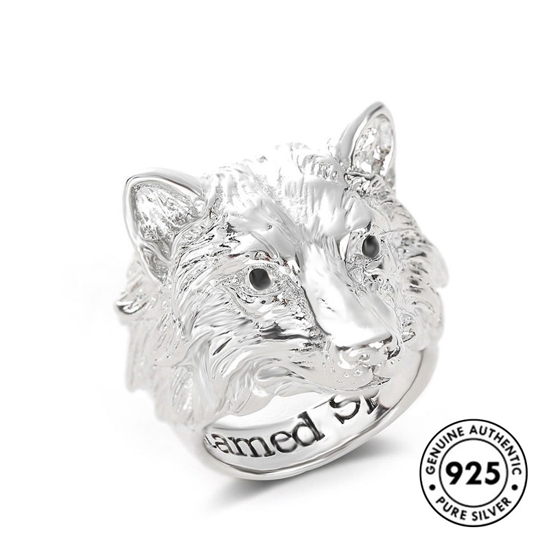 Cincin Desain Serigala Arktik Bahan S925 Silver Untuk Pria