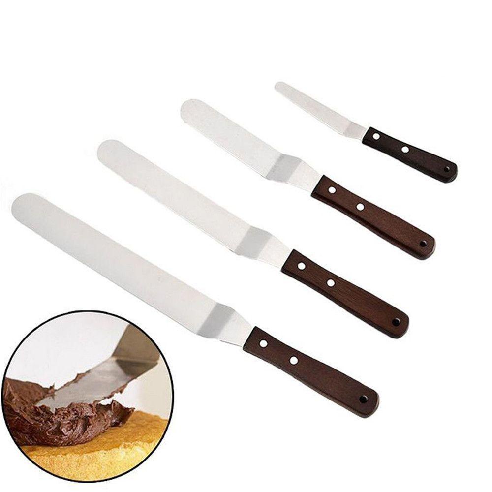 Solighter 4per6 /8 /10Inch Spatula Kue Stainless Steel Dapur Pastry Penghalus Baking Icing Frosting