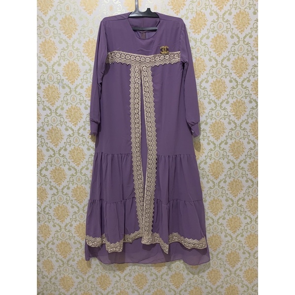 T-R Dress Ceruty Aplikasi Renda Terbaru 2022 / Malea Dress Maxi / Dress Renda Jumbo Wanita Terbaru / Dress Ceruty Polos /Dress Kondangan Aplikasi Renda / Dress Pesta Wanita Terbaru-Violet