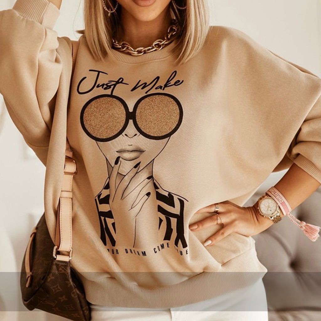 Sweater Crewneck JUST MAKE Oblong Oversize Wanita Outerwear Kekinian Fashion Ala Korean Kasual Style Outfit Kece