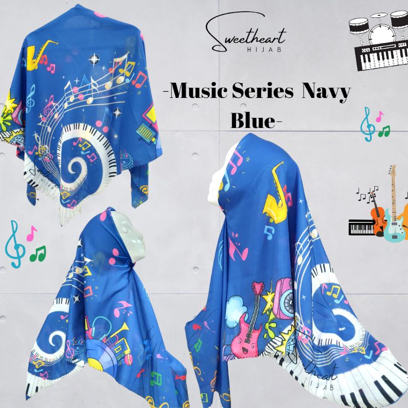 Sweetheart Hijab - Music Series Navy Blue/Voal Hijab/Hijab Voal Premium/Voal Premium/Voal Tryspan Ul