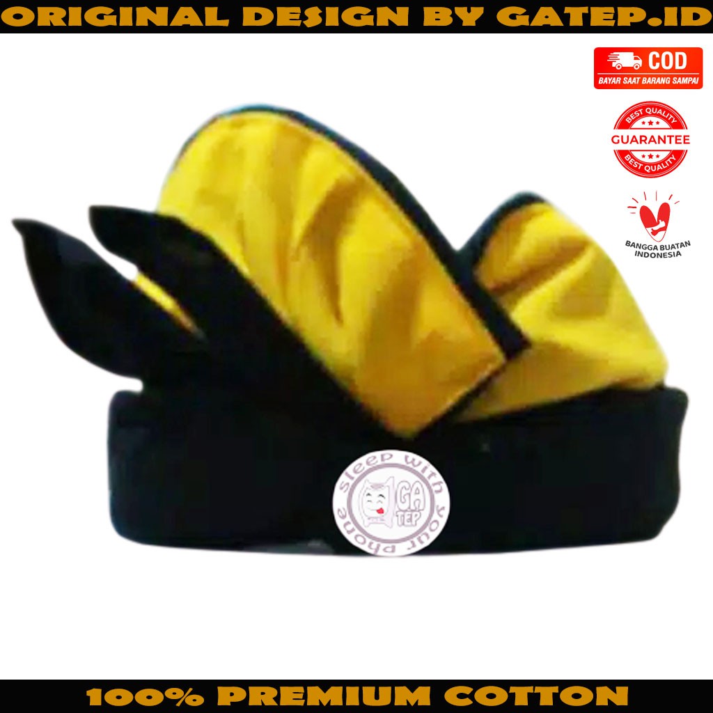 Udeng Bali Hitam Polos Kombinasi Kuning Setengah Jadi - Ikat Kepala Bali - Topi Bali - Blangkon Bali