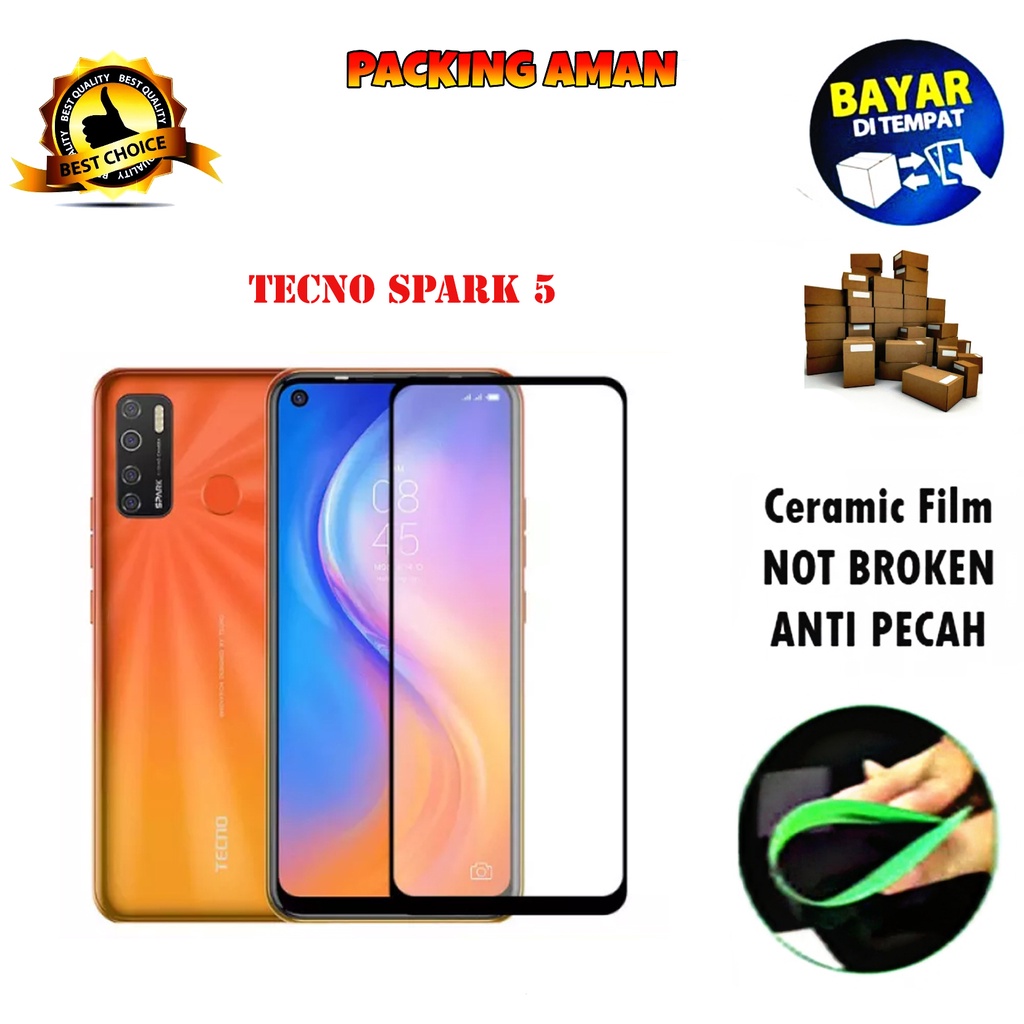 Tempered Glass Tecno Spark 5 4G 2020 FULL COVER FULL SCREEN Ceramic Film Anti Gores