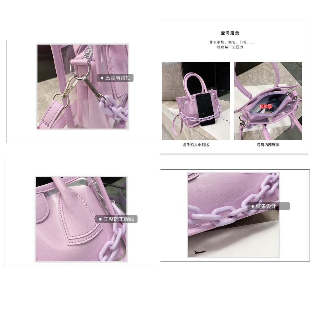 TAS SELEMPANG WANITA EUGENE TRANSPARAN FASHION KOREA KEKINIAN BENING TERBARU TERMURAH IMPORT SLING BAG BATAM