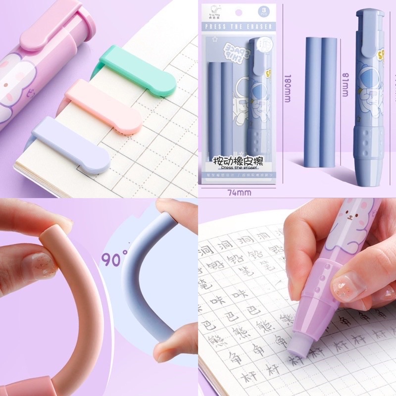 retractable cute eraser korean style penghapus pensil bentuk pen shape eraser