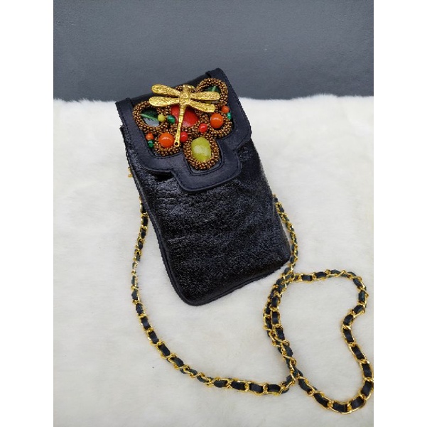 Tas HP Kulit Sapi Warna Hitam / Tas HP Kondangan / Tas Pesta HP / Tas HP Asli Kulit