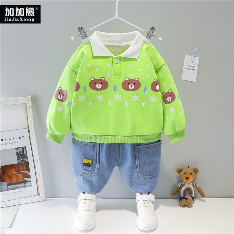 SCO-839 One Set Jeans Hoodie Anak Laki Import CARADINE / Setelan Anak Import Bahan Adem / Atasan Kat