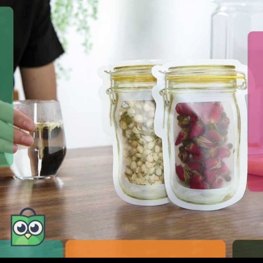 Mason Jar kantong plastik klip motif toples makanan snack bumbu zipper