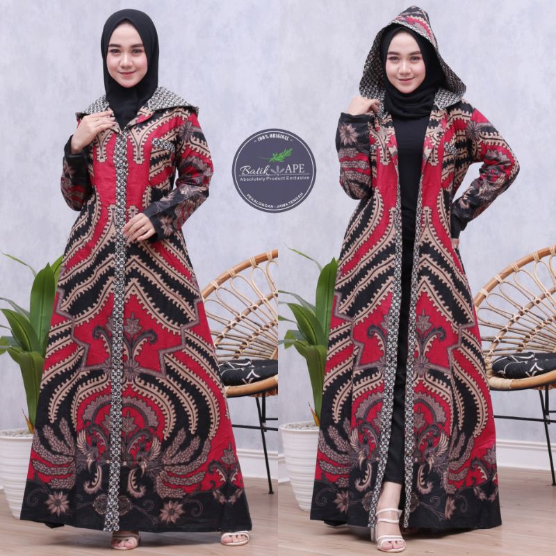 COUPLE GAMIS OUTER HIJABER LONG HOODIE TIGA NEGRI  BATIK TRADITIONAL BUTIK KEMEJA JUMBO 5L 30CM