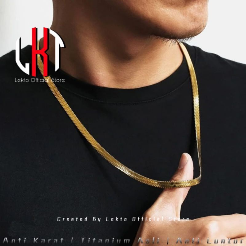 EXTRA DISKON Kalung Titanium Pria Wanita Cewek Cowok Unisex Anti Karat Pipih Gold Kalung Monel Anti 
