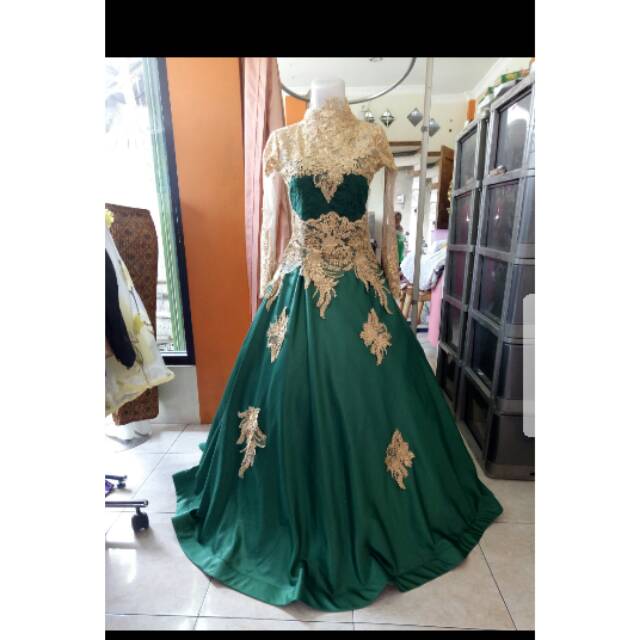 Gaun velvet hijau gold /baju penyanyi/ singer= pesta= party /wedding