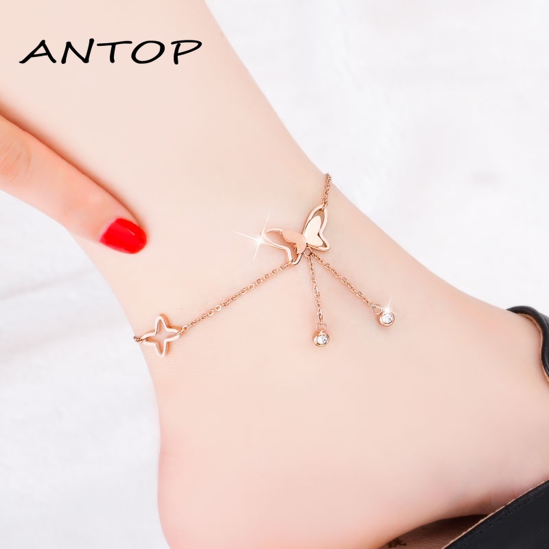 Gelang Kaki Korea Kupu Liontin Retro Wanita Alloy Bracelet Perhiasan Temperamen Ankle Aksesoris ANTOP