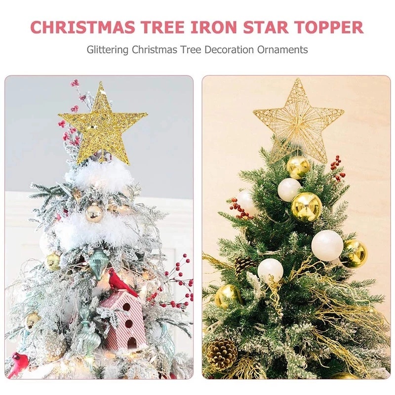 [Christmas Products]Christmas Tree Three-Dimensional Hollow Wrought Iron Tree Top Five-Pointed Star Decoration