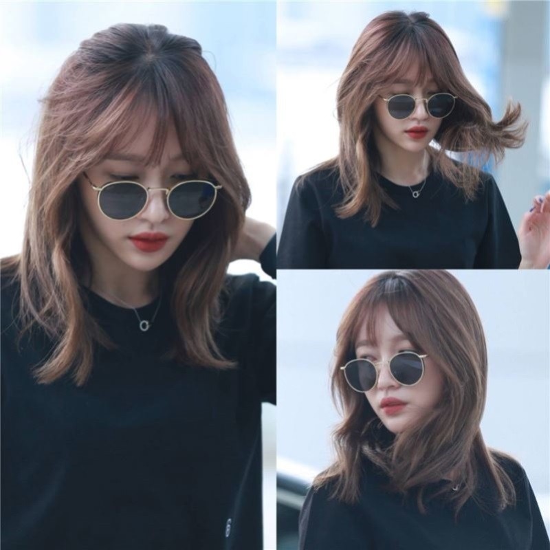 Kacamata Oval Retro gaya sama artis Korea Yoo In-na Fashion Metal Sunglasses unisex pria/wanita