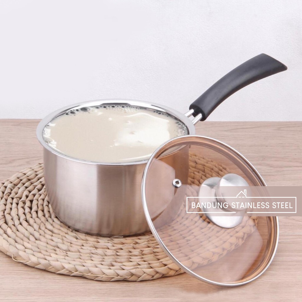 Panci Sup 20cm dan Susu 18cm Stainless TEBAL / Milk Pot tutup Kaca