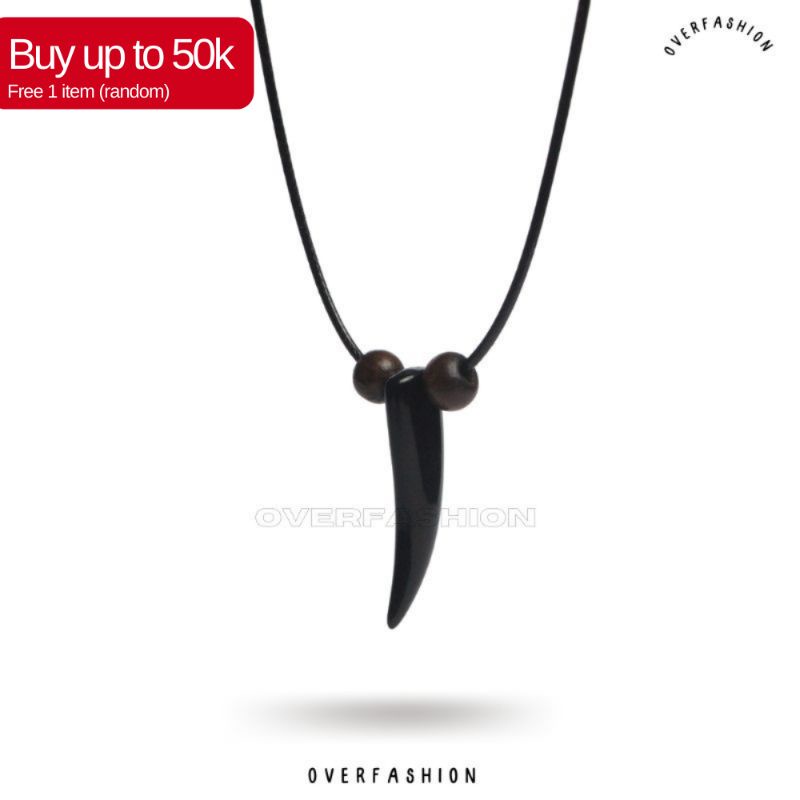 Kalung cowo atau cewe fashion , model taring macan hitam - Kalung Taring