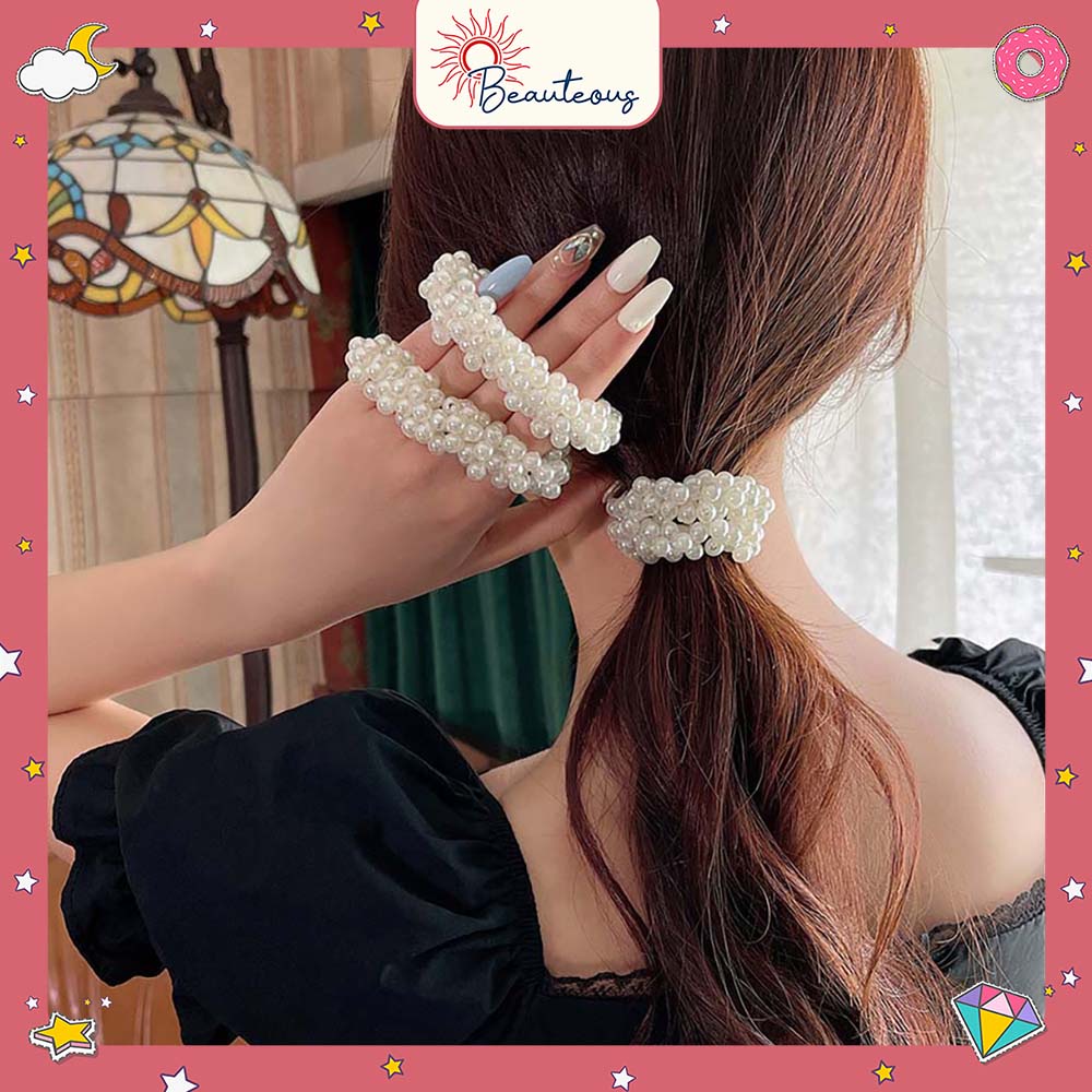 Ikat Rambut Karet Elastis Mutiara Aksesoris Korean Style