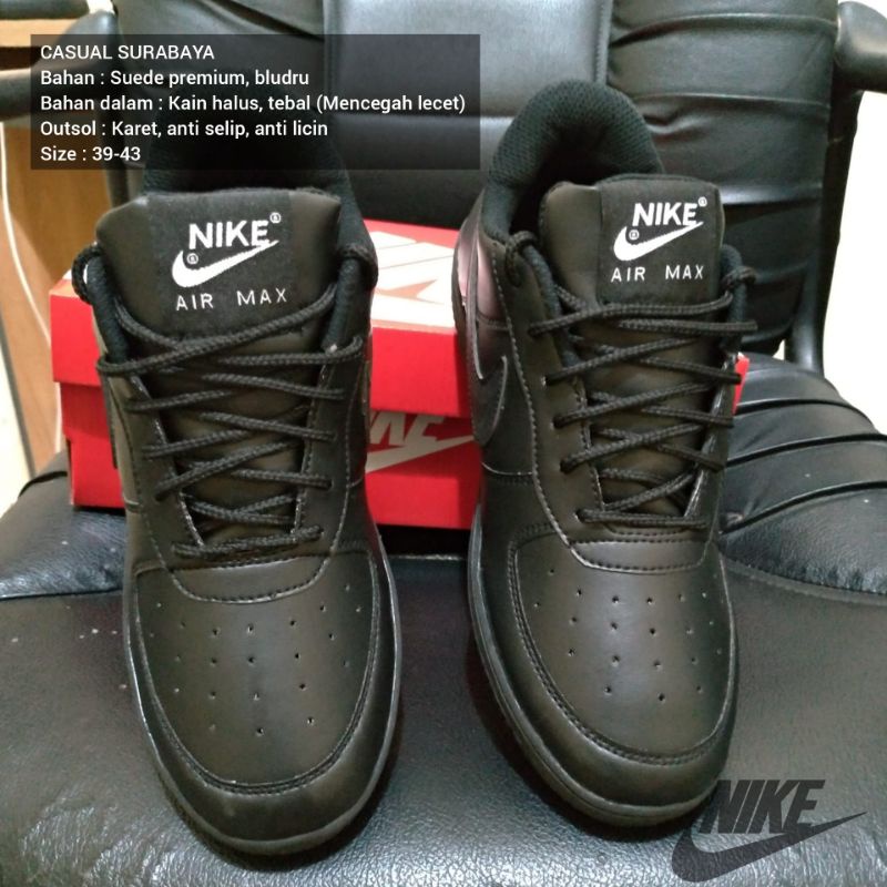 SEPATU SEKOLAH HITAM POLOS NK AIR FORCE ONE / SEPATU SEKOLAH HITAM FULL BLACK / SEPATU SEKOLAH KERJA HITAM POLOS LENTUR ALAS BAHAN KARET