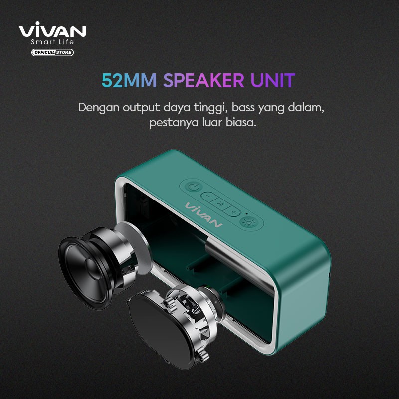 SPEAKER PORTABLE BLUETOOTH 5.0 TWS VIVAN VS6 RGB Lighting Effects Waterproof IPX5 - ORIGINAL 100%