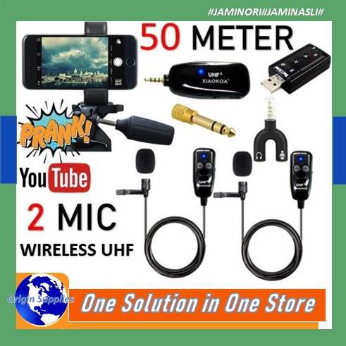 Microphone Mic Clip On Wireless Dual UHF 40 - 45 Meter Smartphone HP