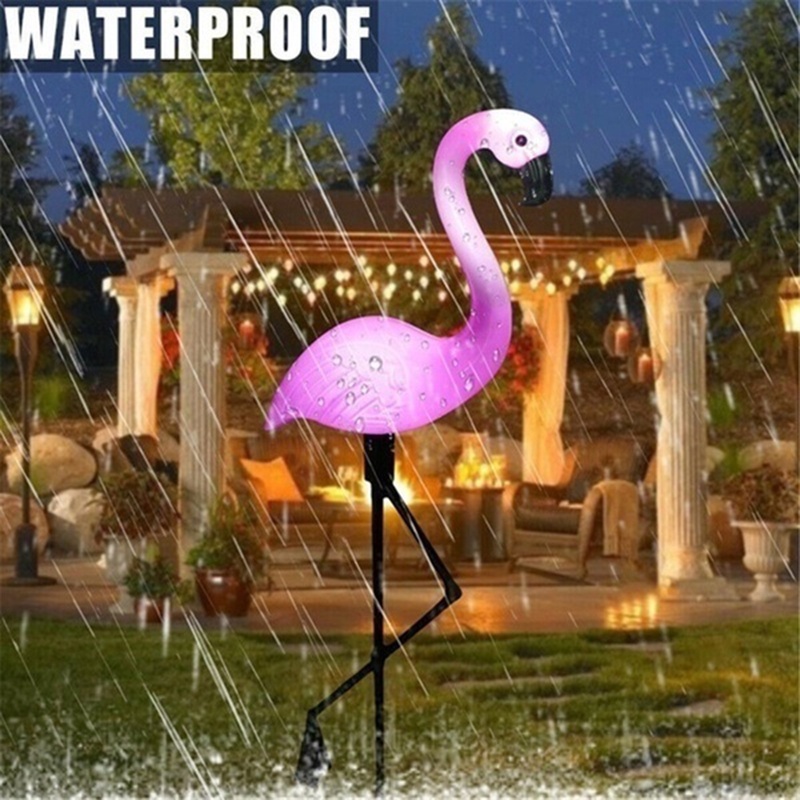 (LUCKID) Lampu Taman Led Tenaga Surya 3-Led Bentuk Flamingo