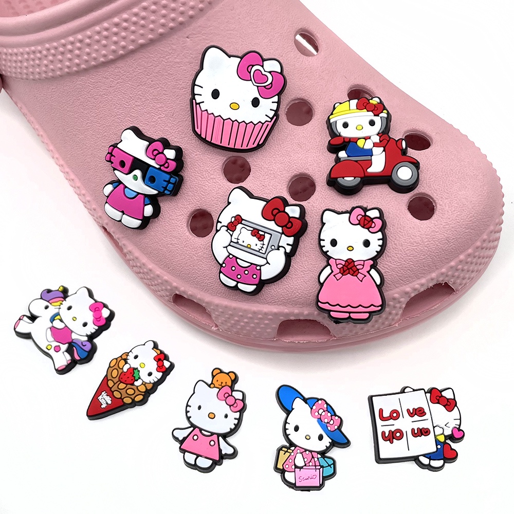 Hello kitty imut shoe charms Jibbitz Crocs Pin kucing kartun Lubang Sepatu Accessories DIY Dapat Dilepas decorate sandal anak Hadiah