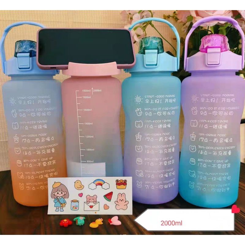 BOTOL MINUM PELANGI 2 LITER 2L (BOTOL MOTIVASI WARNA GRADASI 2000ML)