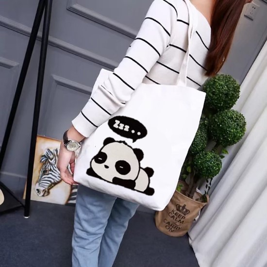 Twenty Bag - Tas Tote Bag Wanita Non Resleting Terbaru 2021 Aesthetic Kekinian Motif Carakter PANDA TIDUR Korea Style Multifungsi